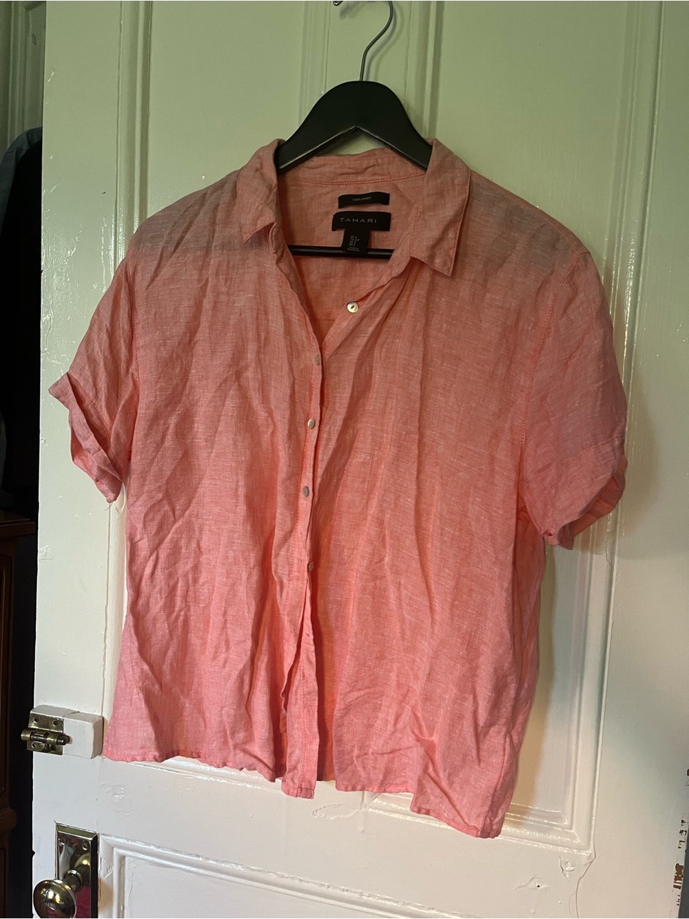 Tahari Coral Pink Short Sleeve Button-Down Shirt